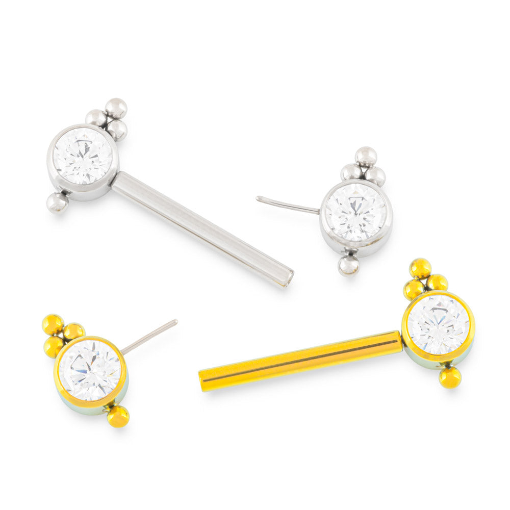 Beaded Cubic Zirconia Titanium Nipple Barbell - Threadless