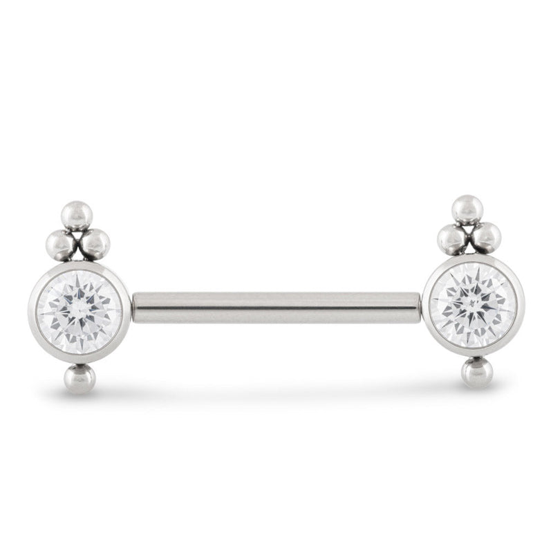 Beaded Cubic Zirconia Titanium Nipple Barbell - Threadless