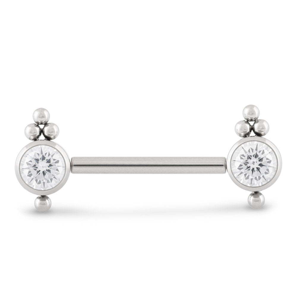 Beaded Cubic Zirconia Titanium Nipple Barbell - Threadless