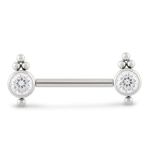 Beaded Cubic Zirconia Titanium Nipple Barbell - Threadless