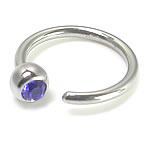 14g 1/2" Steel Ring with Screw on Dark Blue Gem Ball