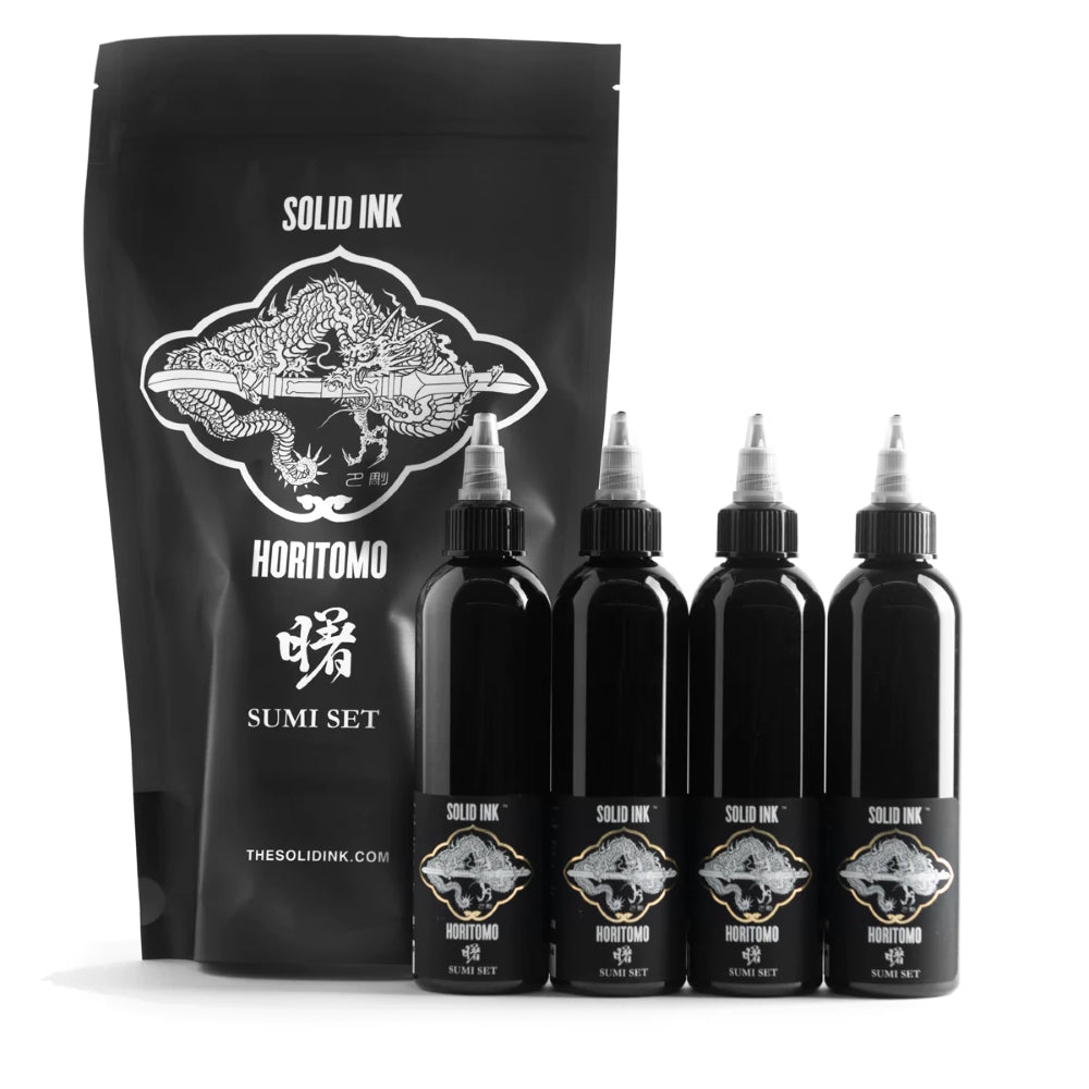 Horitomo 4 Bottle Sumi Set — Solid Ink — 8oz Bottles