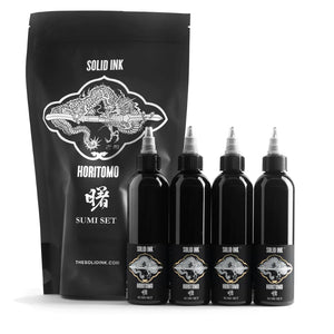 Horitomo 4 Bottle Sumi Set — Solid Ink — 8oz Bottles