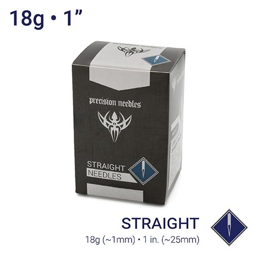 18g Sterilized 1" Body Piercing Needles — Box of 100