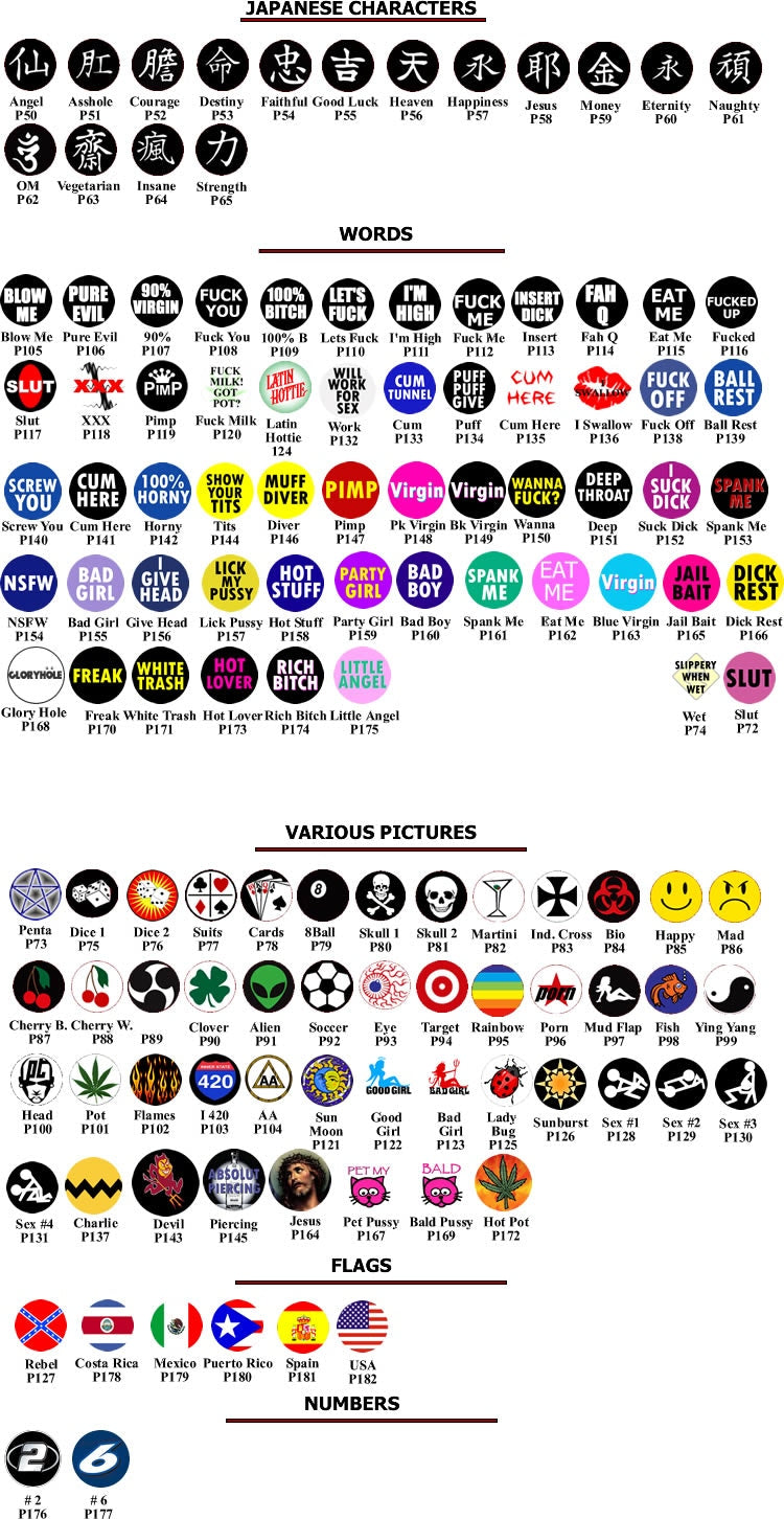 14g 1/2" Mixed Logo Captive Bead Ring Pictures & Words - Price Per 10