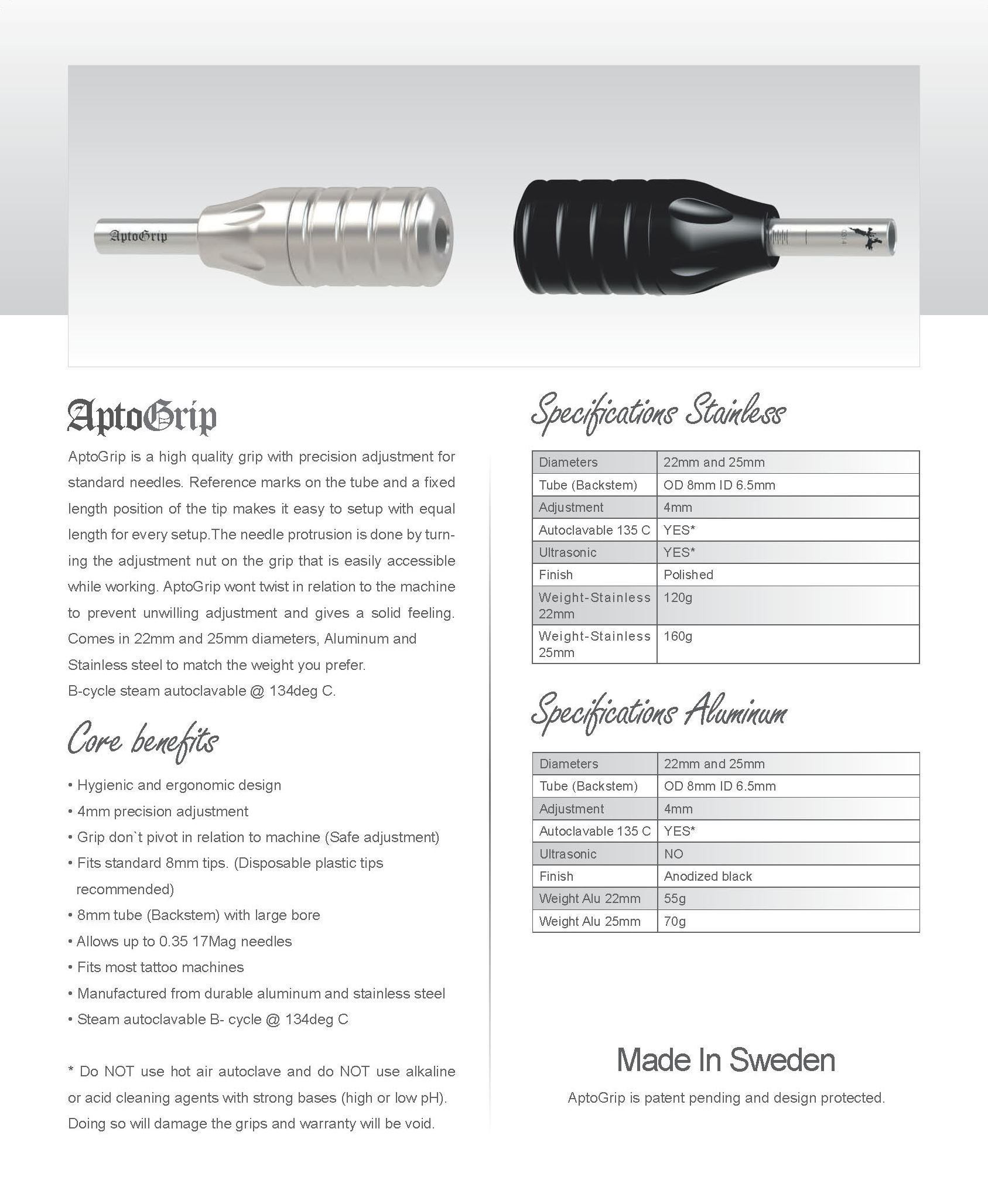 Ink Machines Aptogrip Aluminum Grip in Two Sizes