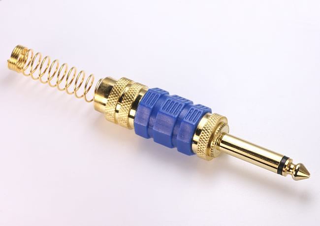 Deluxe Gold Plated Quarter Inch Jack Mono Plug With Blue Accent