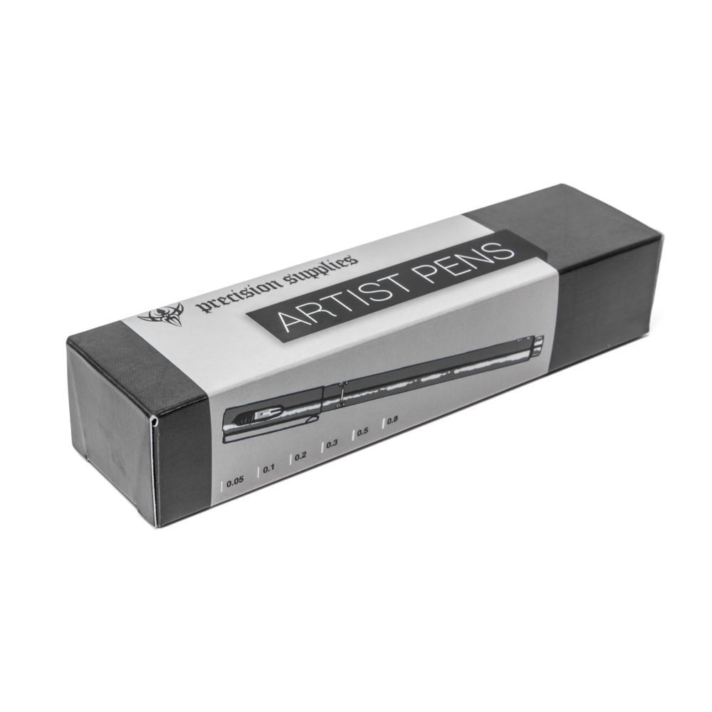 Precision Artist Black Drawing Pens - One Set of 6 Assorted Tips