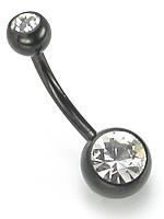 Tilum 14g Internally Threaded PVD Black Titanium Navel Barbell w/ Jeweled Balls - Price Per 1