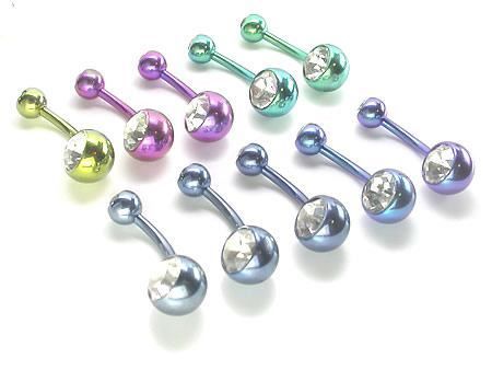 14g Externally Threaded Titanium Navel Barbell w/ Double Jewel — Price Per 1