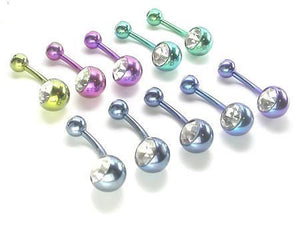 14g Externally Threaded Titanium Navel Barbell w/ Double Jewel — Price Per 1