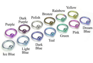 Tilum 14g Titanium Captive Bead Ring with Titanium Ball - 18 Color Choices