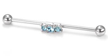 14g 1.5" Aqua Tri-Stone Industrial Barbell