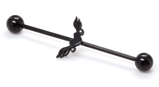 16g 1 3/8" Black Soaring Heart Industrial Barbell