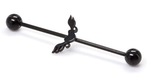 16g 1 3/8" Black Soaring Heart Industrial Barbell