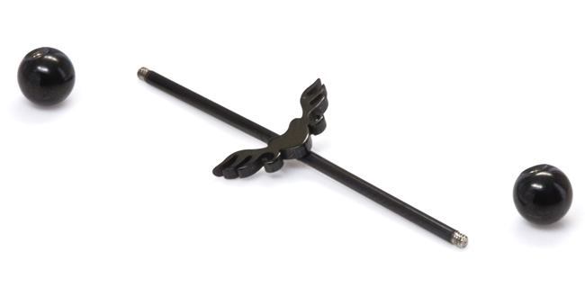 16g 1 3/8" Black Soaring Heart Industrial Barbell