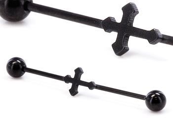 16g 1 3/8" Black Cross Industrial Barbell