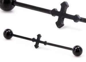 16g 1 3/8" Black Cross Industrial Barbell