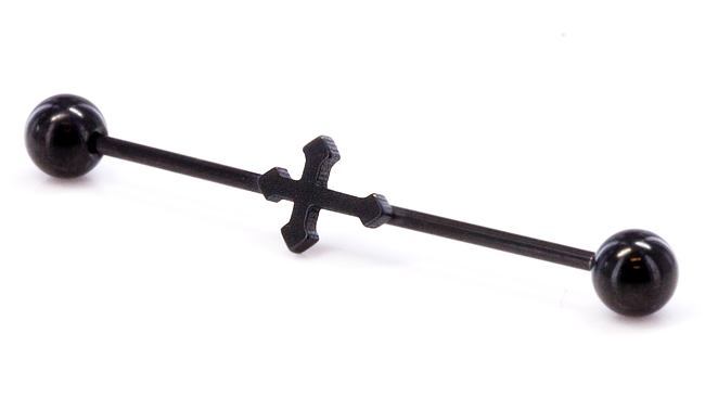 16g 1 3/8" Black Cross Industrial Barbell