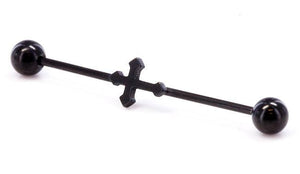 16g 1 3/8" Black Cross Industrial Barbell