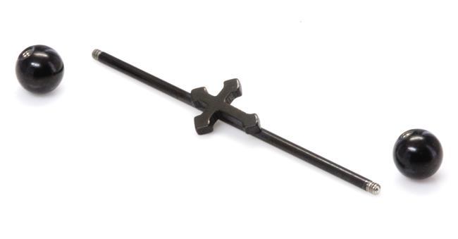 16g 1 3/8" Black Cross Industrial Barbell