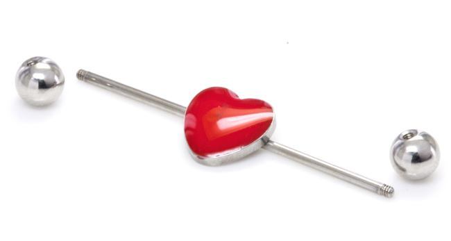 16g 1 3/8" Heart Industrial Barbell