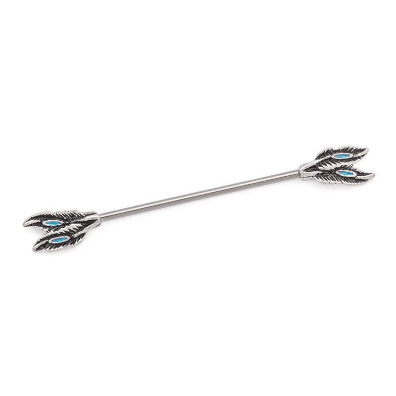 14g 1 1/2” Steel Industrial Barbell with Dual-Feather End Pieces