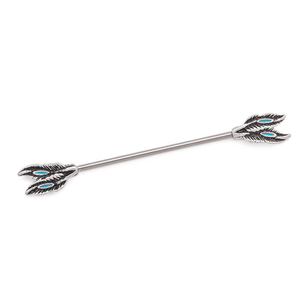 14g 1 1/2” Steel Industrial Barbell with Dual-Feather End Pieces