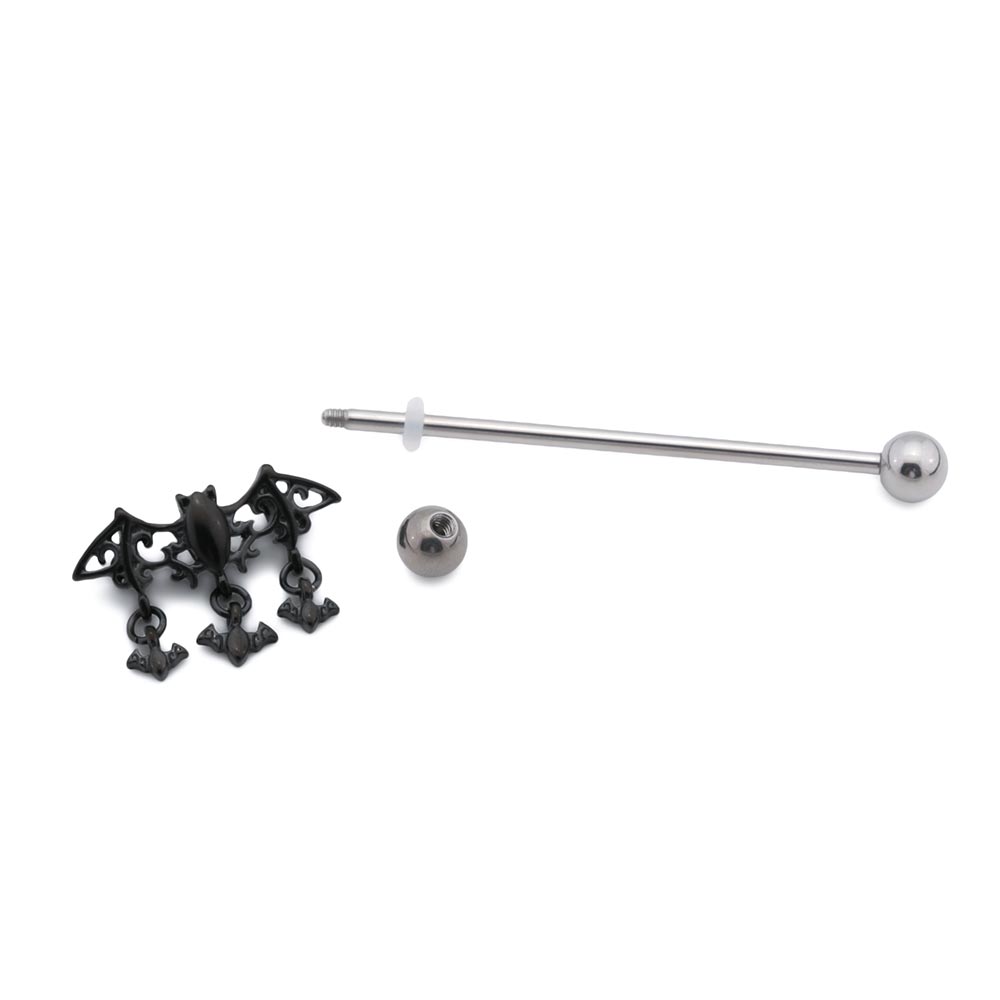 14g 1-1/2” Black PVD Bats Industrial Barbell