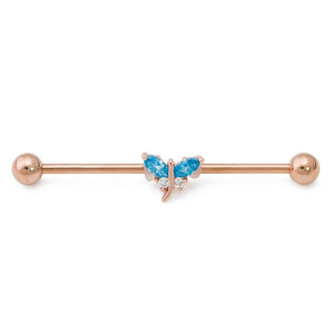 14g 1-1/2” PVD Rose Gold Jeweled Dragonfly Industrial Barbell