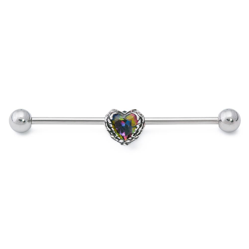 14g 1-1/2” Seraph Wing Heart Steel Industrial Barbell