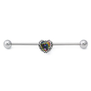 14g 1-1/2” Seraph Wing Heart Steel Industrial Barbell