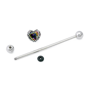 14g 1-1/2” Seraph Wing Heart Steel Industrial Barbell