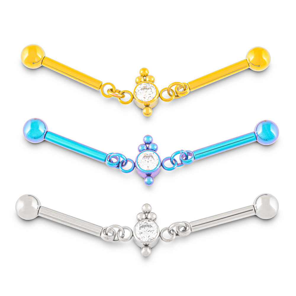 Chain Link Gem Center Titantium Industrial Barbell - Threadless