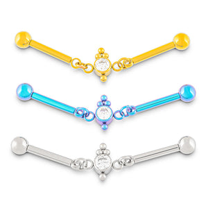 Chain Link Gem Center Titantium Industrial Barbell - Threadless