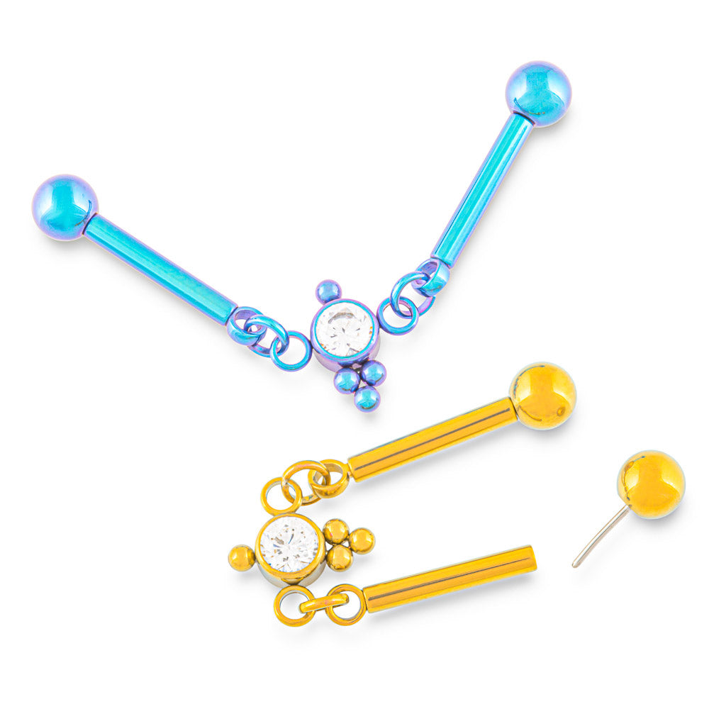 Chain Link Gem Center Titantium Industrial Barbell - Threadless