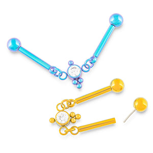 Chain Link Gem Center Titantium Industrial Barbell - Threadless