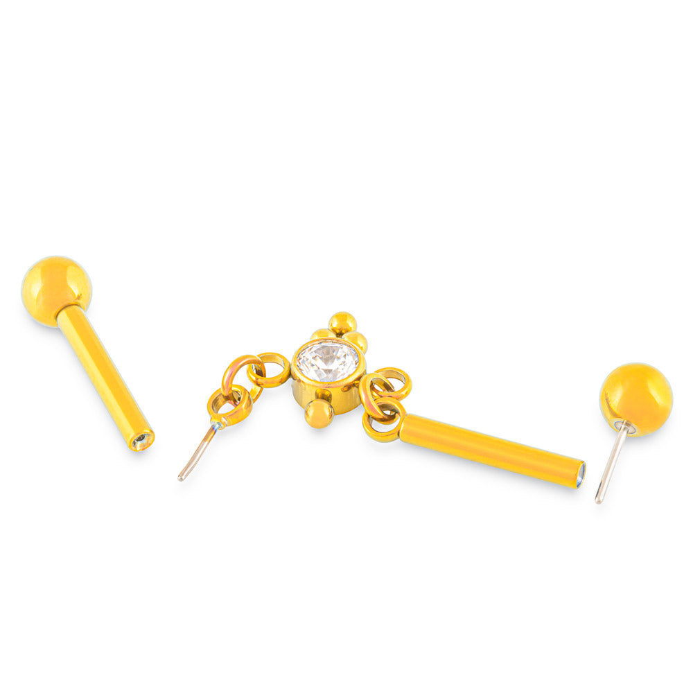 Chain Link Gem Center Titantium Industrial Barbell - Threadless