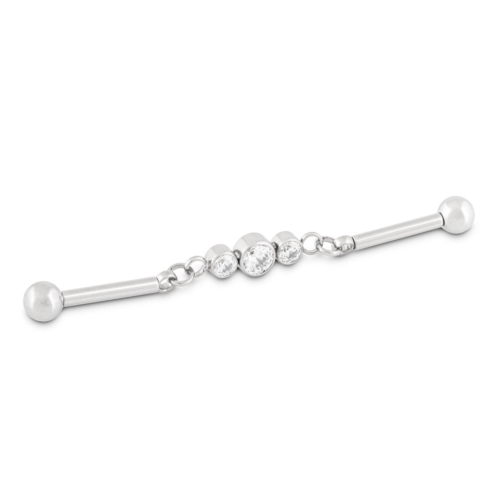 Chain Link with Gem Cluster Titanium Industrial Barbell - Threadless