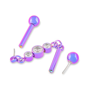Chain Link with Gem Cluster Titanium Industrial Barbell - Threadless