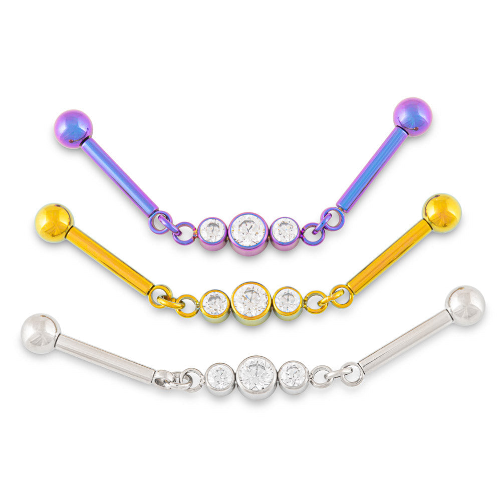 Chain Link with Gem Cluster Titanium Industrial Barbell - Threadless