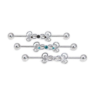 14g 1-3/8” Industrial Barbell with Sterling Silver Plated Jeweled Charm — Price Per 1