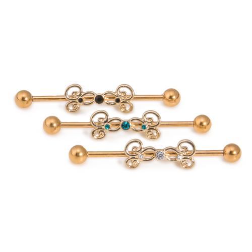 14g 1-3/8” PVD Coated Industrial Barbell with Gold Plated Jeweled Charm — Price Per 1
