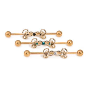 14g 1-3/8” PVD Coated Industrial Barbell with Gold Plated Jeweled Charm — Price Per 1