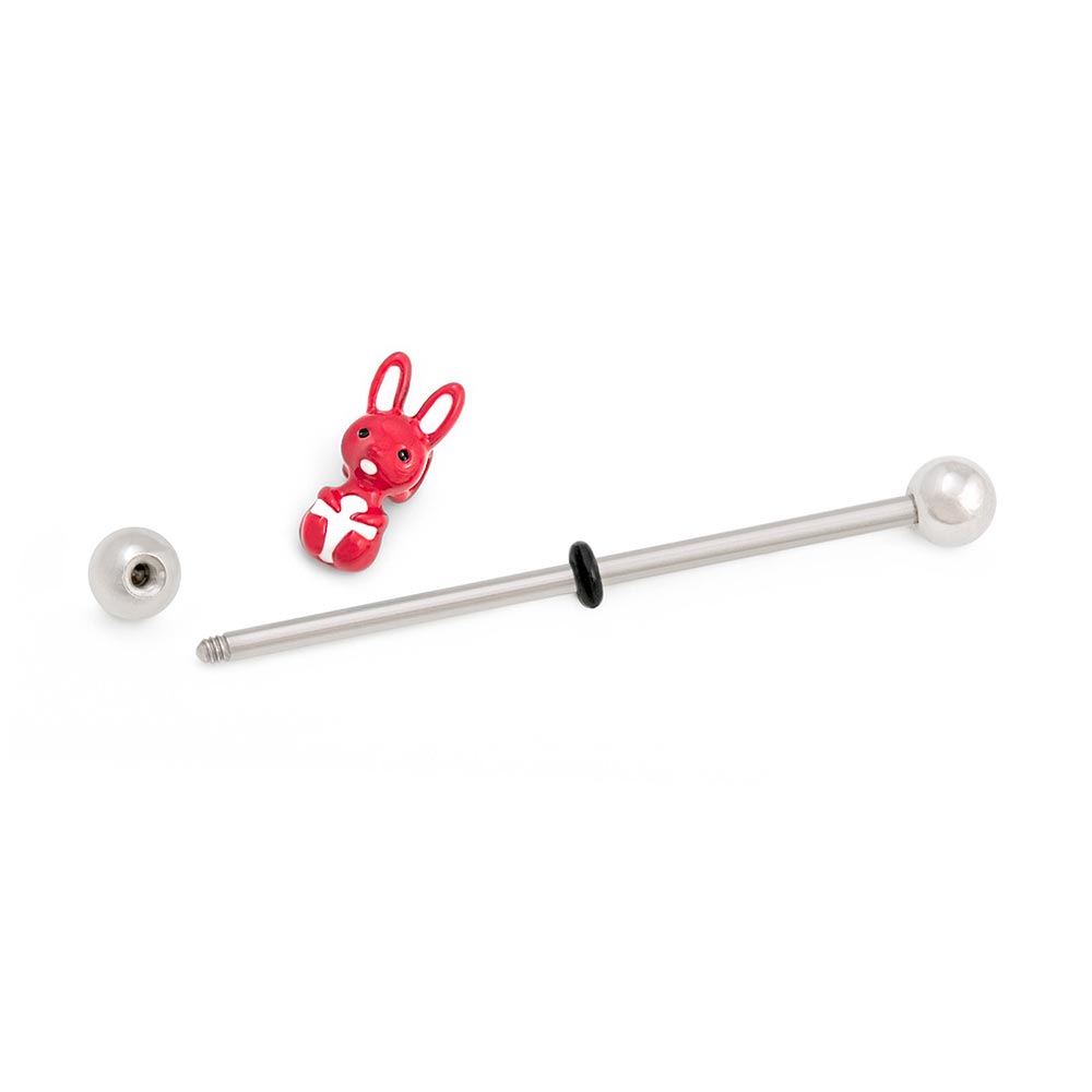 14g 1-1/2” Red Woodland Bunny Industrial Barbell