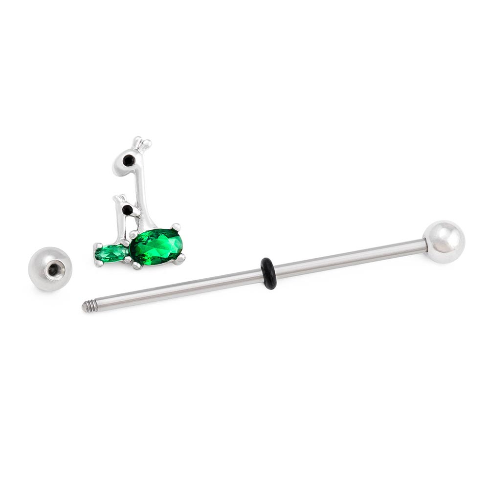 14g 1-1/2” Green Jewel Giraffe Industrial Barbell
