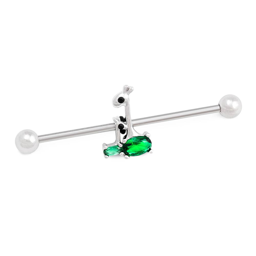 14g 1-1/2” Green Jewel Giraffe Industrial Barbell