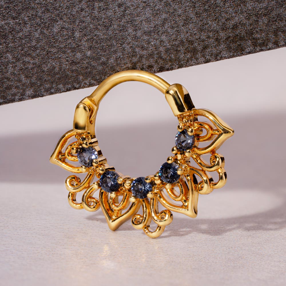 16g PVD Gold Smoke Blue Jeweled Petals Septum Clicker