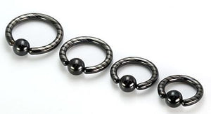 10g-4g Black Titanium-Coated Stainless Steel Captive Ring With Stripes