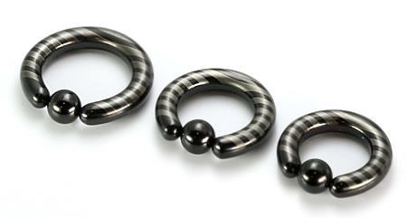 10g-4g Black Titanium-Coated Stainless Steel Captive Ring With Stripes